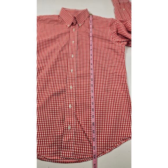 Brooks brothers fleece no iron L youth sport button up checkered orange top - Picture 6 of 6